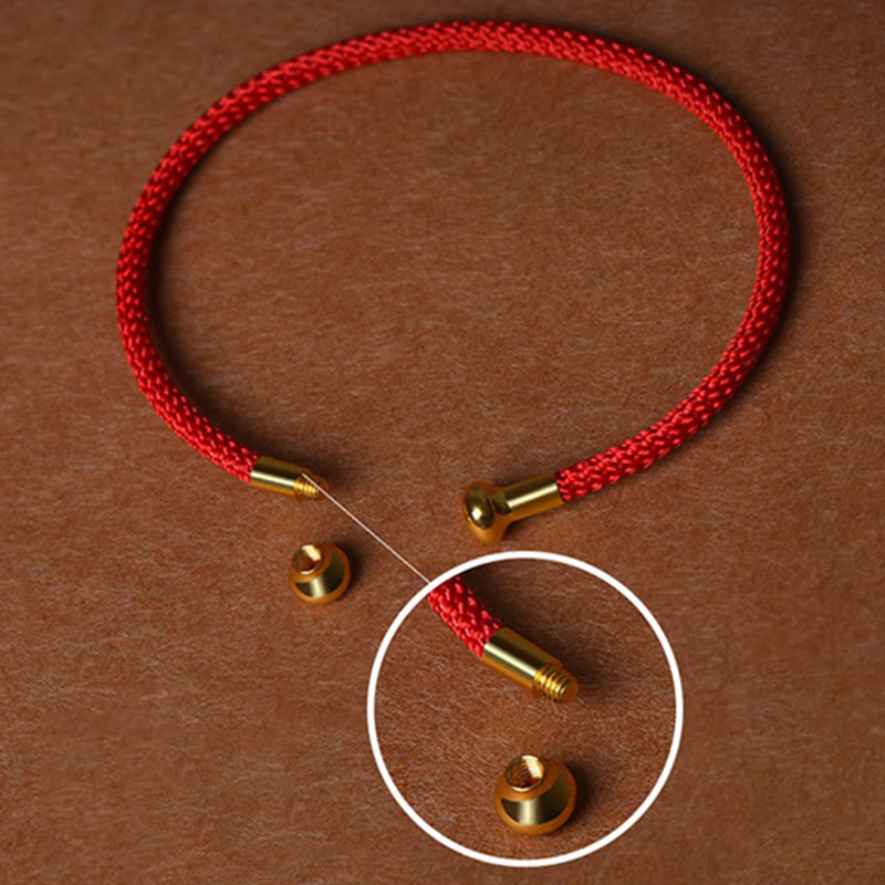 Handmade Minimalist Braided Red String Bracelet with Gold and Copper Accents