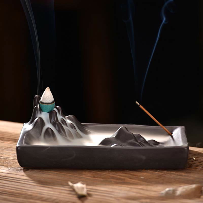 Buddha Mountains Flowing Water Ceramic Backflow Incense Burner