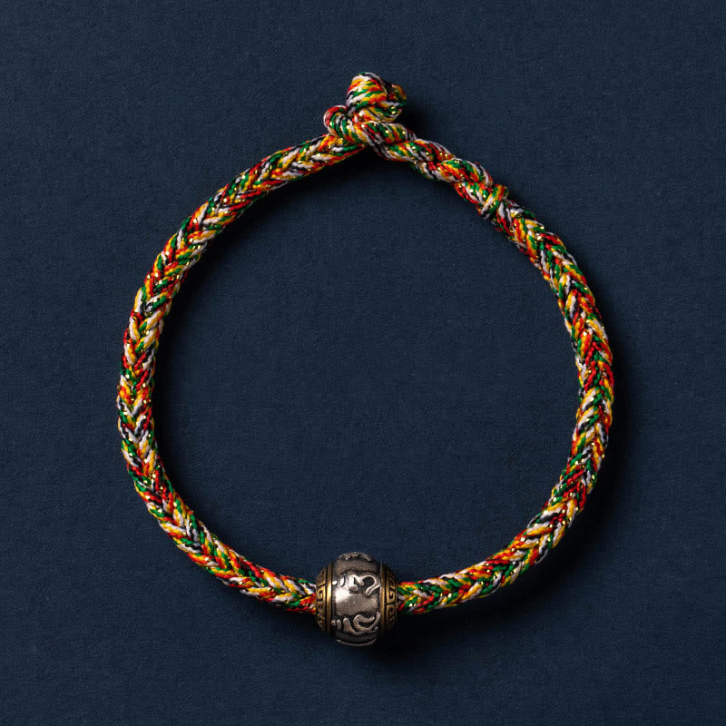 925 Sterling Silver Tibet Handmade Om Mani Padme Hum Luck Protection King Kong Knot Braided Bracelet