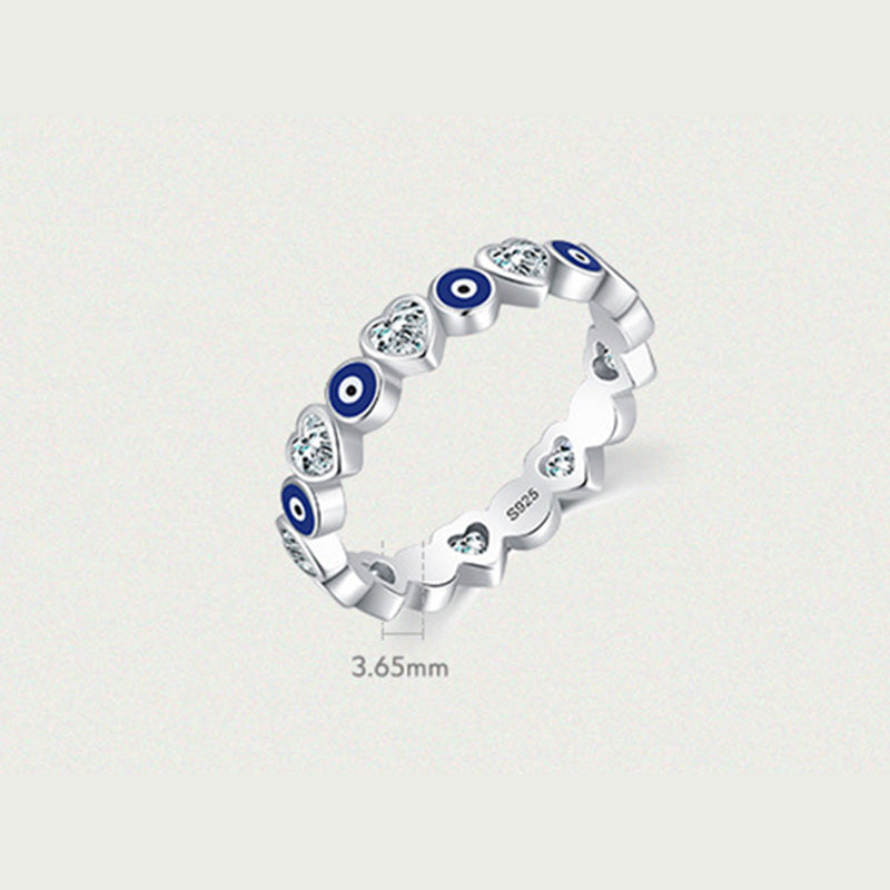 925 Sterling Silver Evil Eye Love Heart Zircon Blessing Ring