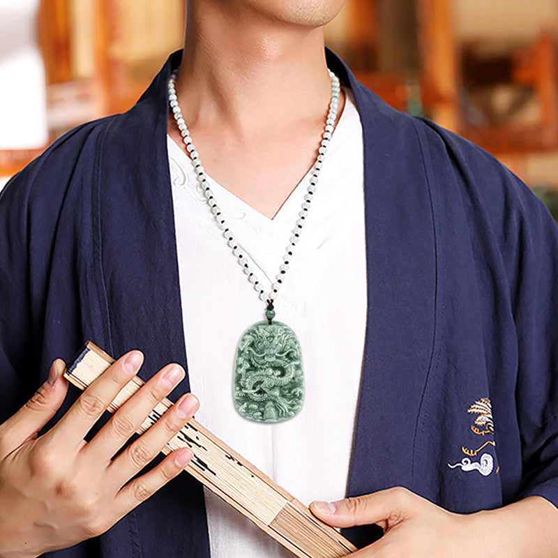 Chinese Zodiac Dragon Jade Prosperity Necklace Bead String Pendant