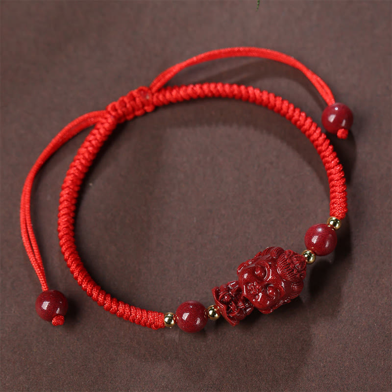 Handcrafted Cinnabar Zodiac Guardian Buddha Red String Adjustable Bracelet