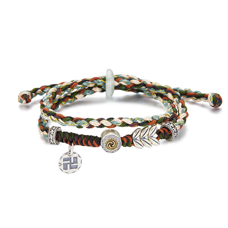 925 Sterling Silver Swastika Wheat Pattern Handmade Luck Bracelet