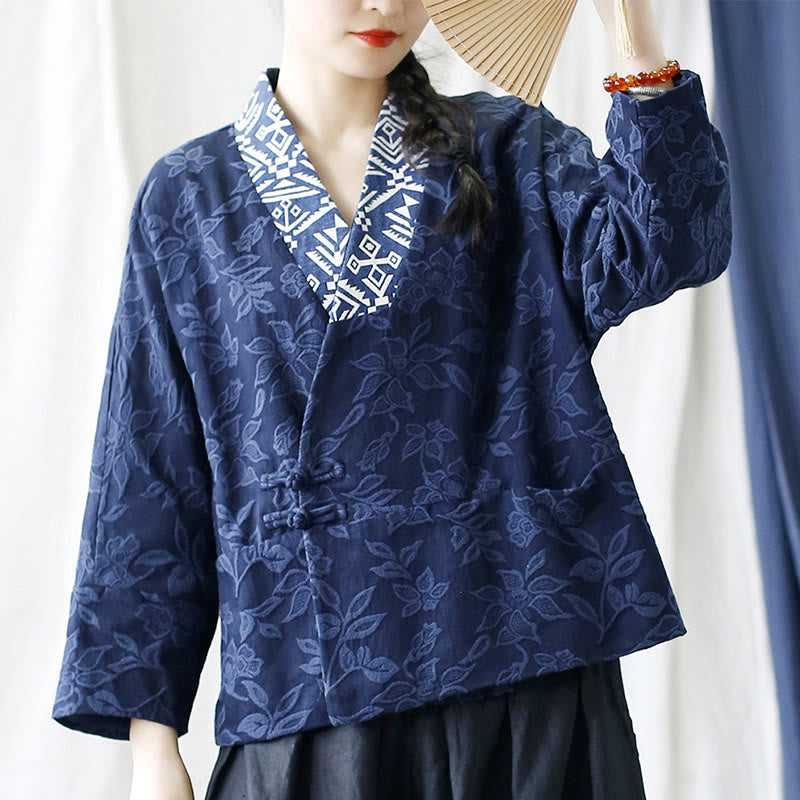 Cotton Jacquard V-Neck Mindful Meditation Jacket