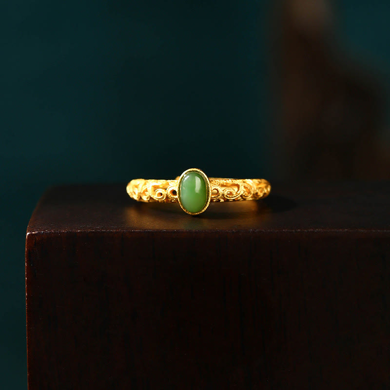 Auspicious Cloud Pattern Cyan Jade Luck Adjustable Ring