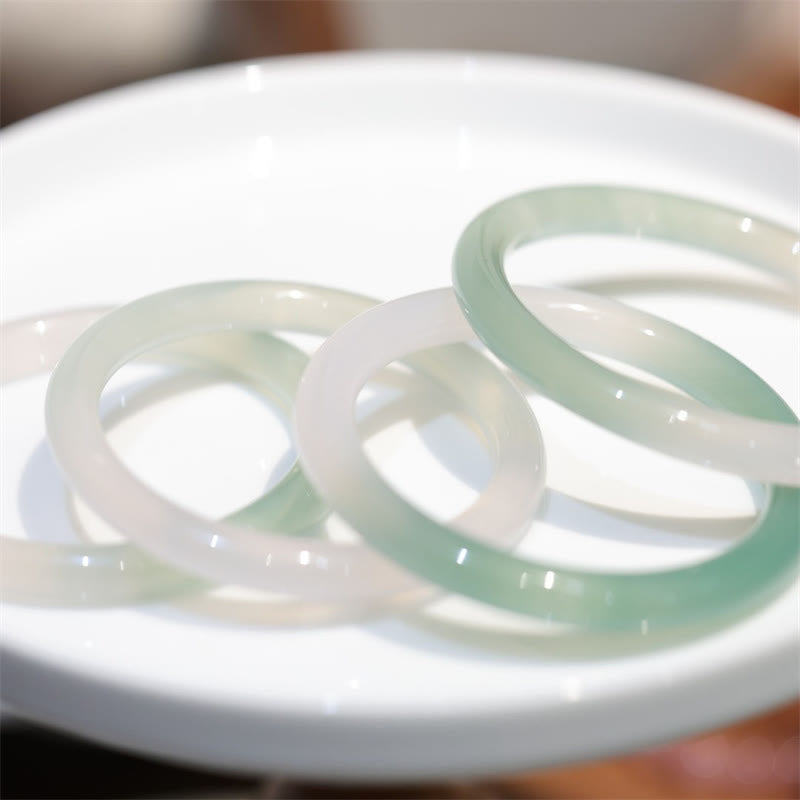 Natural White And Green Chalcedony Agate Positive Cuff Bracelet Bangle