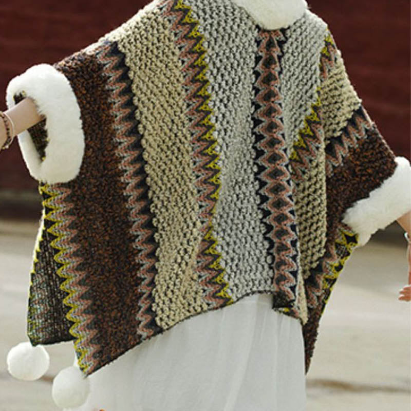 Tactile Striped Knitted Travel Meditation Tibetan Shawl