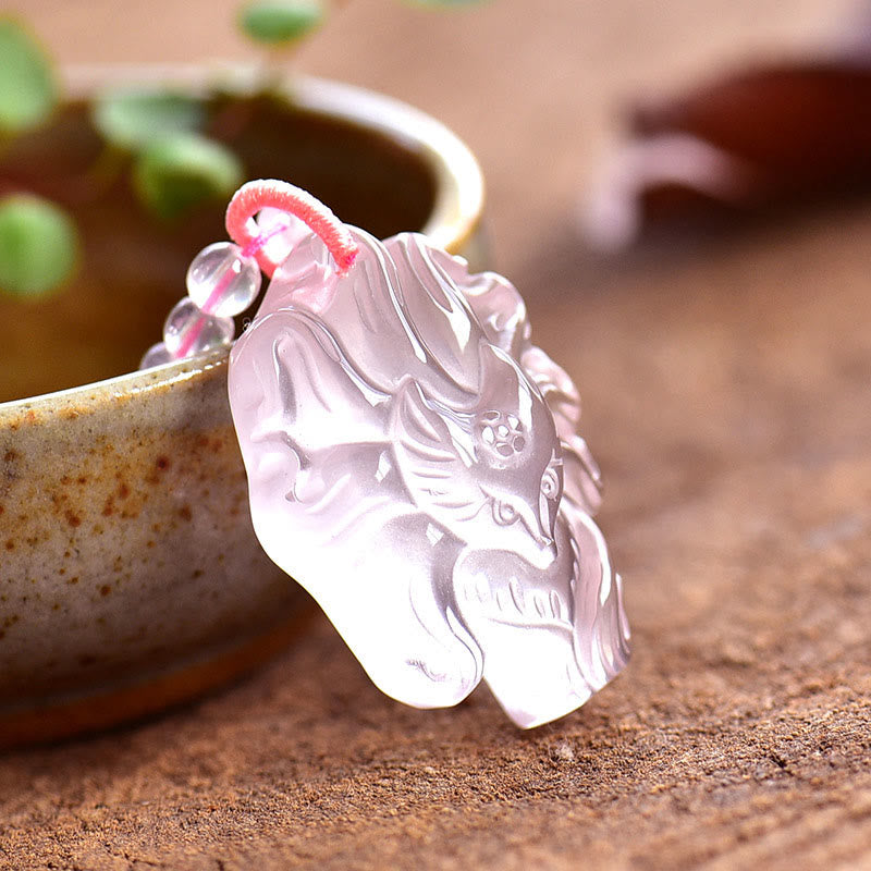 Natural Pink Crystal Nine Tailed Fox Love Necklace Pendant (Extra 30% Off | USE CODE: FS30)