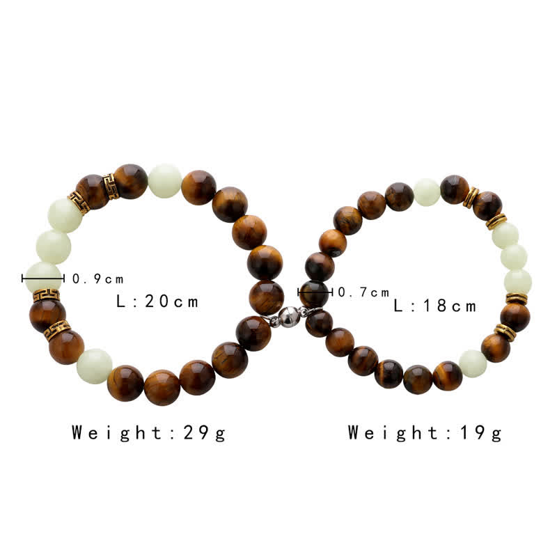 Luminous Tiger Eye and Glowstone Beaded Couple Bracelet Set