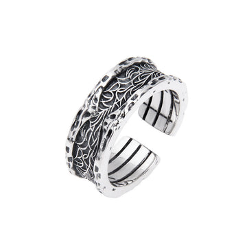 Retro 925 Sterling Silver Tang Dynasty Flower Adjustable Ring