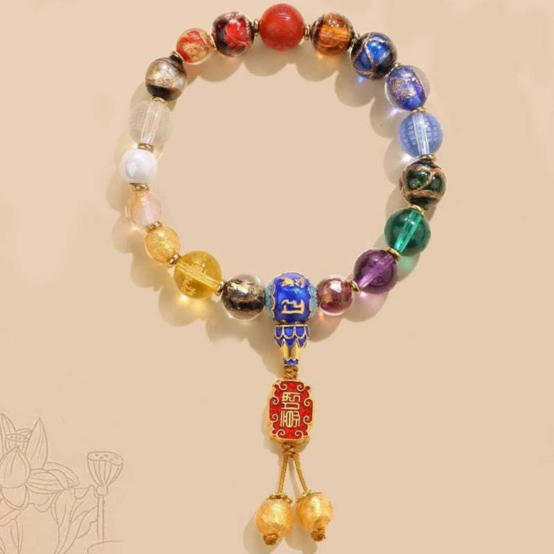 Tibetan Colorful Incense Ash Liuli Glass Bead Om Mani Padme Hum Dorje Vajra 18 Beads Wrist Mala