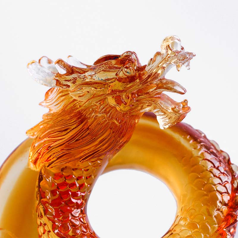Year of the Dragon Handmade Chinese Zodiac Yellow Dragon Liuli Crystal Art Piece Protection Home Office Decoration