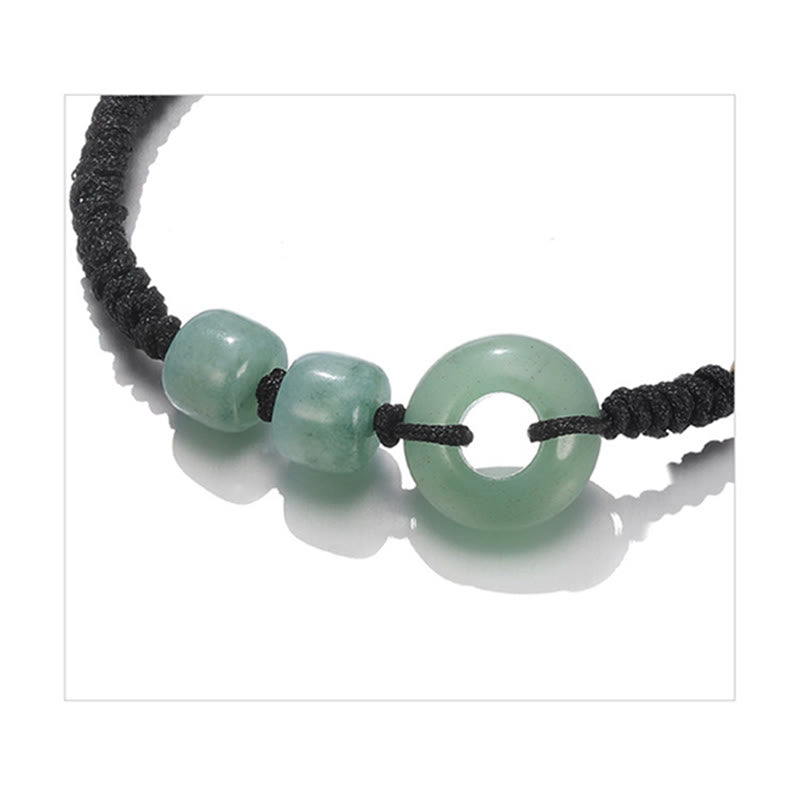 2Pcs Green Aventurine White Jade Peace Buckle Luck Braided Couple Bracelet