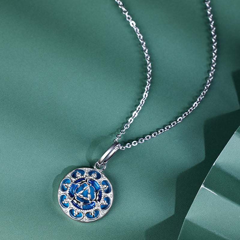 925 Sterling Silver Round Three Rabbits Turquoise Balance Necklace Pendant