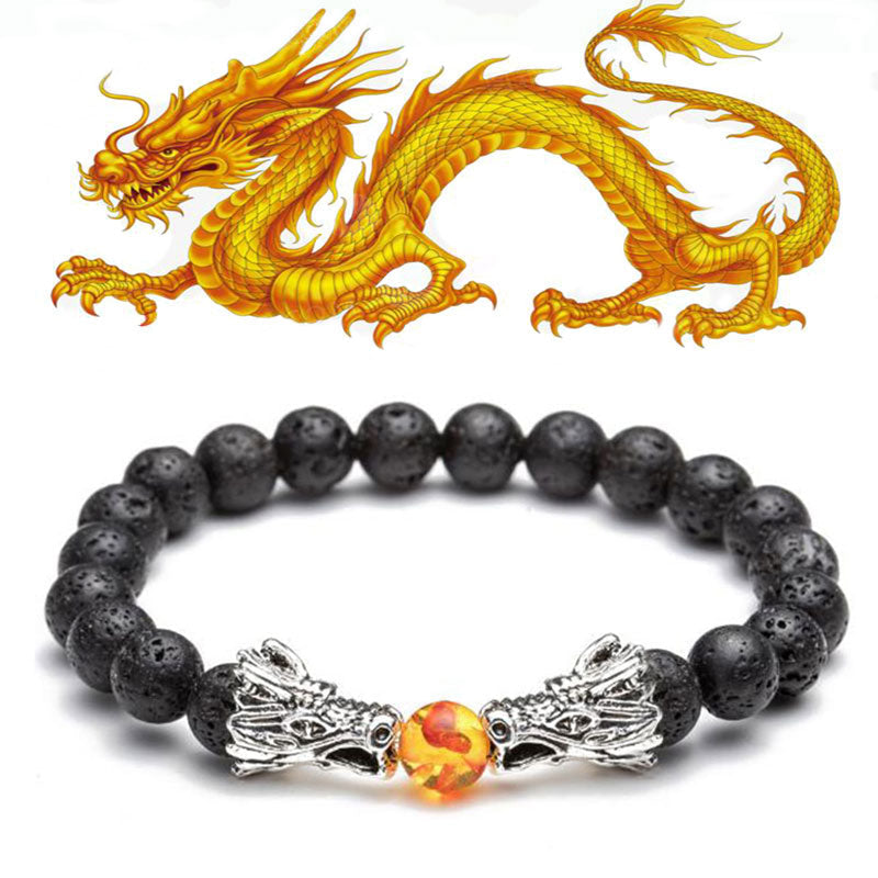 White Turquoise Lava Rock Dragon Blessing Beaded Bracelet
