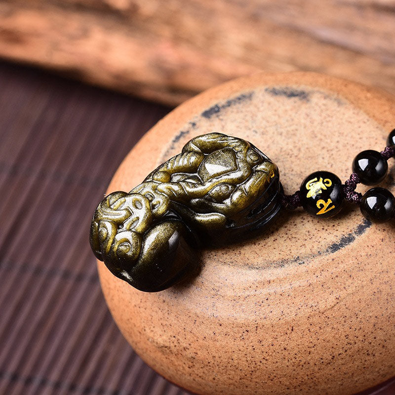 FengShui Gold Sheen Obsidian PiXiu Wealth Necklace (Extra 35% Off | USE CODE: FS35)