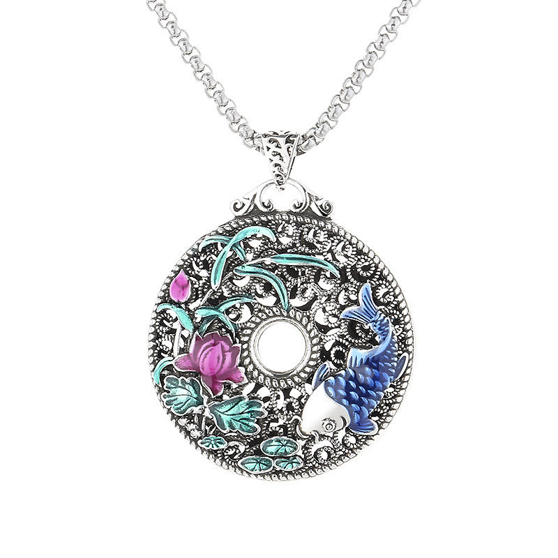 Koi Fish Lotus Peace Buckle Fu Character Wealth Luck Necklace Pendant