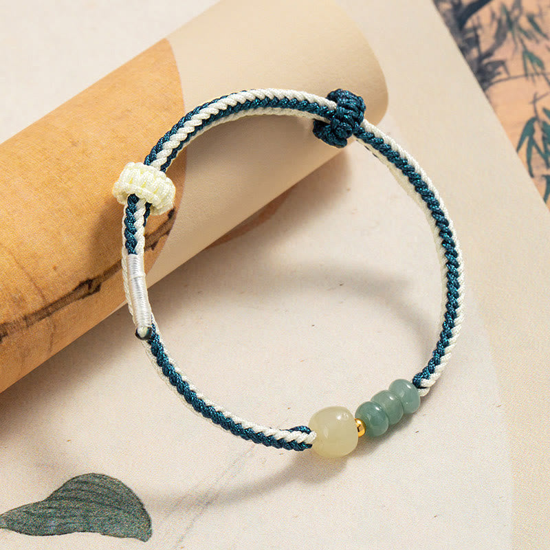 925 Sterling Silver Hetian Jade Bead Abundance Braided Rope Bracelet