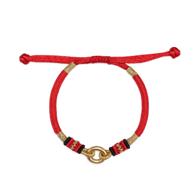 Adjustable Fine Silver & Red String Connection Bracelet for Couples