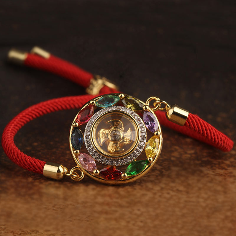 Colorful Zircon Copper Wealth Luck Rotation Bracelet Necklace Pendant