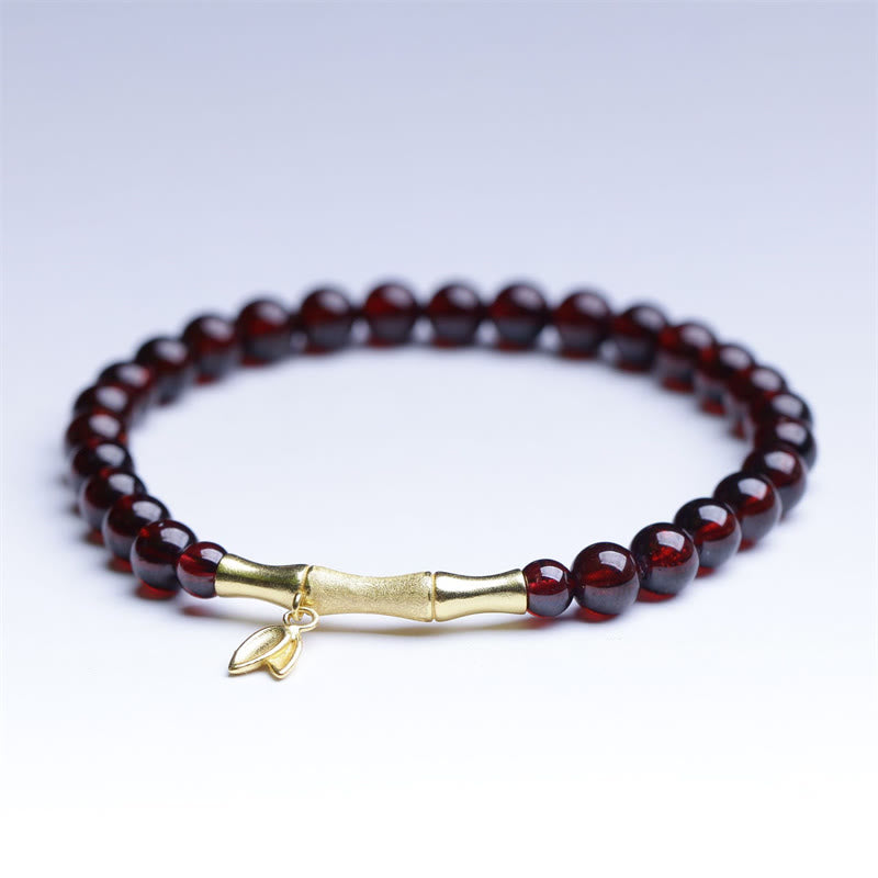 14K Copper Plated Gold 925 Sterling Silver Plated Gold Natural Garnet Bamboo Protection Bracelet