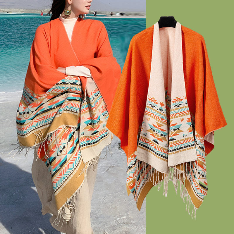 Tibetan Shawl Colorful Geometry Winter Cozy Travel Scarf Wrap