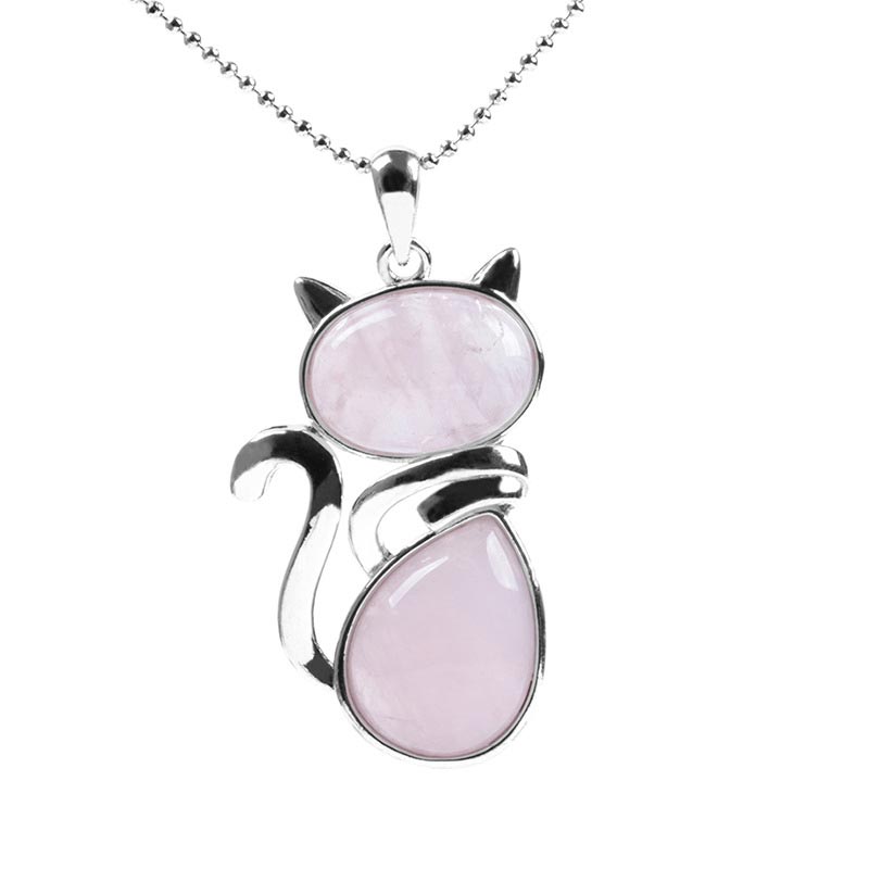 Cat Pattern Natural Crystal Protection Necklace Pendant