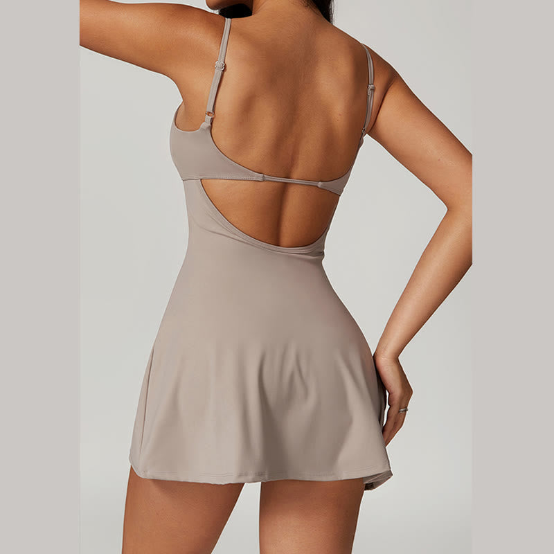 Solid Backless Tennis Yoga Women Sports Dress
