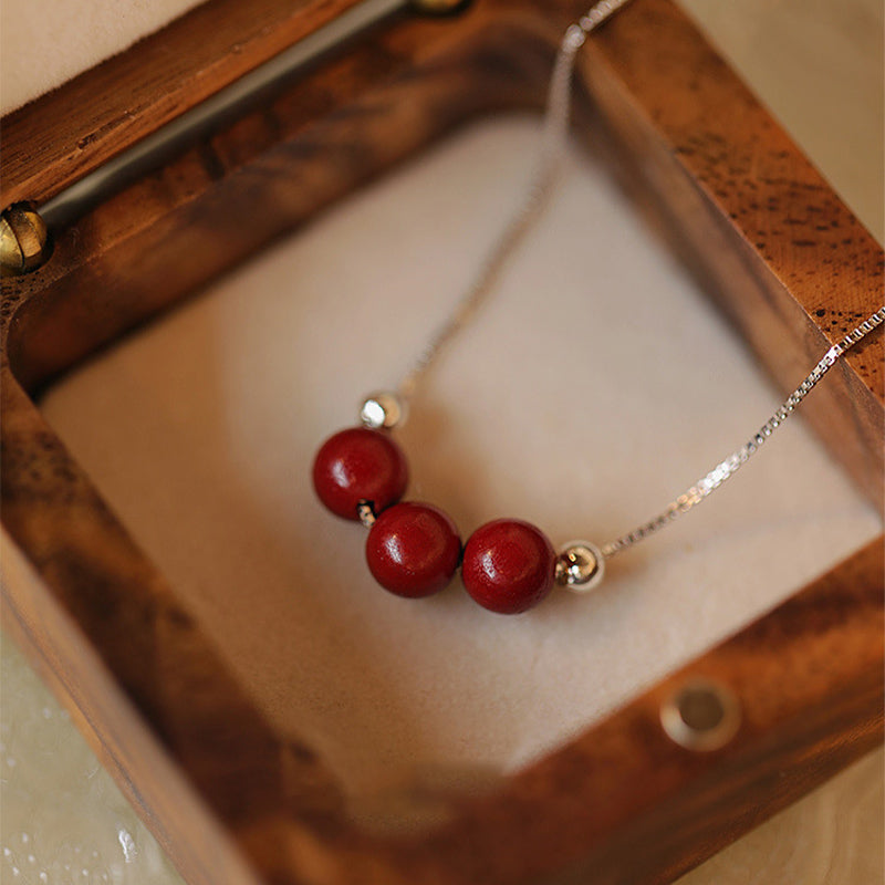 925 Sterling Silver Cinnabar Bead Calm Blessing Necklace Pendant
