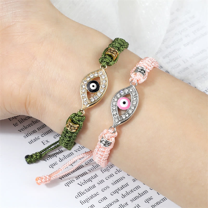 Handmade Evil Eye Red String Braided Bracelet with Gold or Silver Border