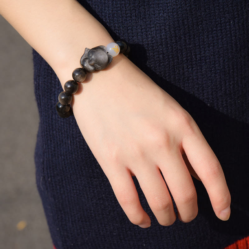 Natural Rainbow Obsidian Gold Sheen Obsidian Silver Sheen Obsidian Fox Healing Bracelet