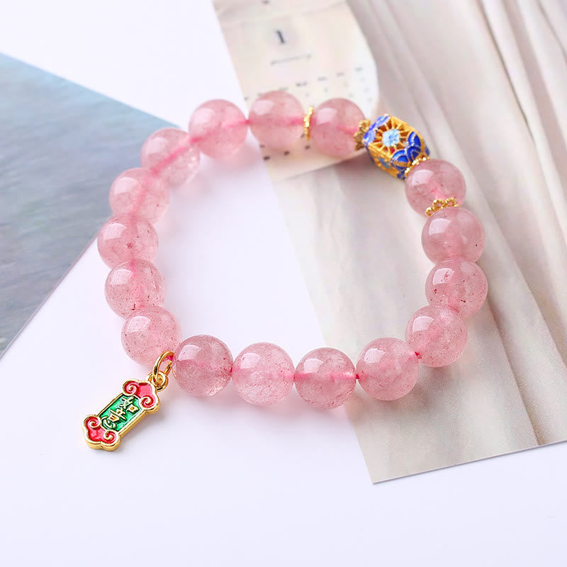 Strawberry Quartz Positive Ruyi Charm Bracelet