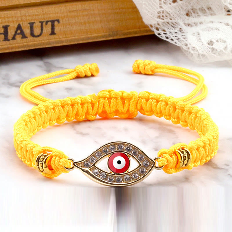 Handmade Evil Eye Red String Braided Bracelet with Gold or Silver Border