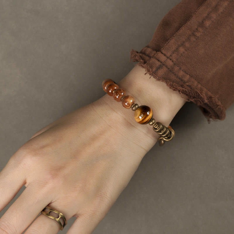 Kuka Seed Tiger Eye Gold Sheen Obsidian Brass Copper Wealth Luck Bracelet