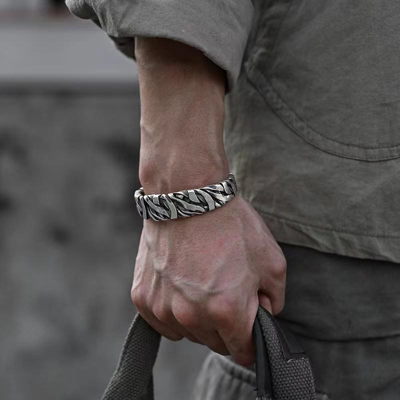 Retro Line Texture Healing Cuff Bracelet Bangle
