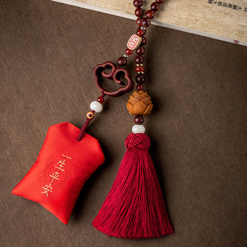 Tibetan Small Leaf Red Sandalwood Lotus Cinnabar Sachet Protection Tassel Car Hanging Decoration