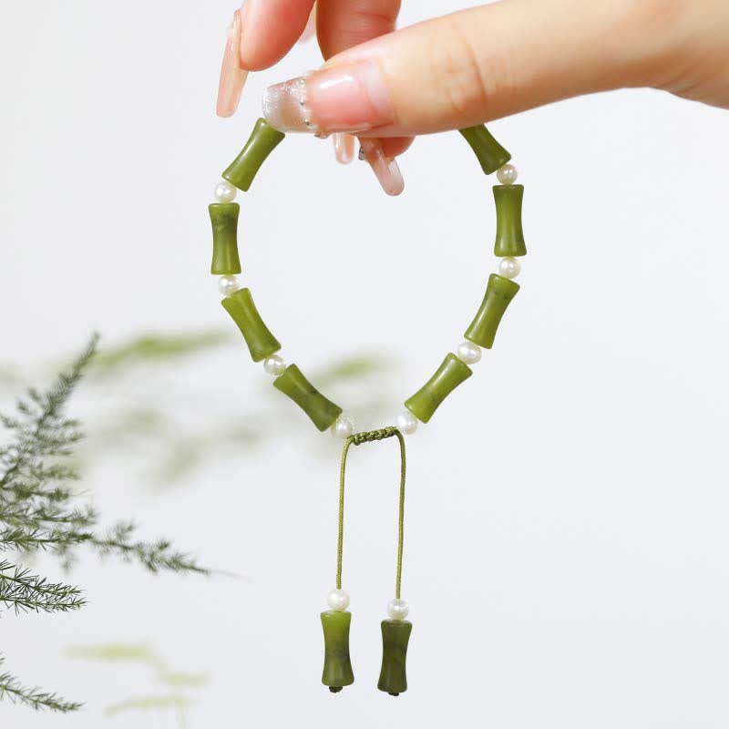 Natural Peridot Bamboo Pattern Love Peace Bracelet