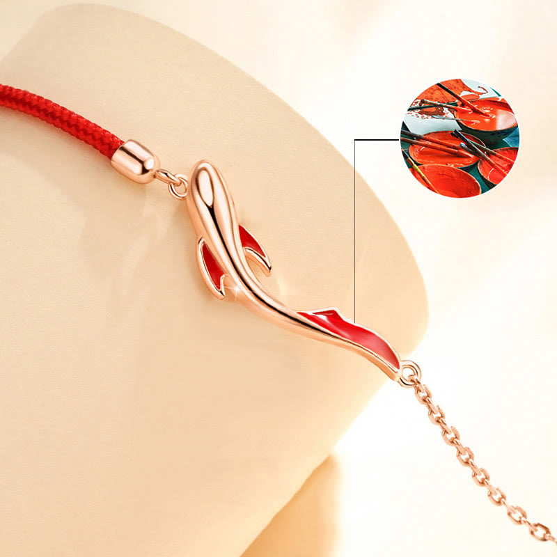 925 Sterling Silver Luck Koi Fish Lotus Star Braided Red String Bracelet