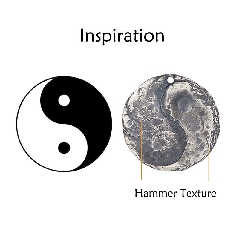 990 Sterling Silver Yin Yang Hammer Texture Harmony Necklace Pendant