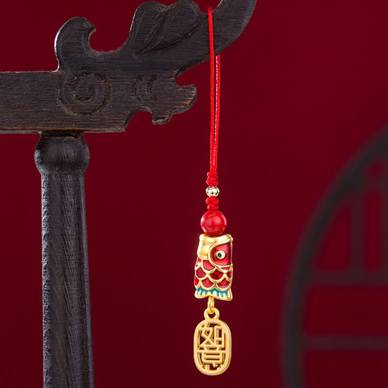 Koi Fish Cinnabar Attracting Wealth Wish Ruyi Charm Luck Phone Hanging Decoration