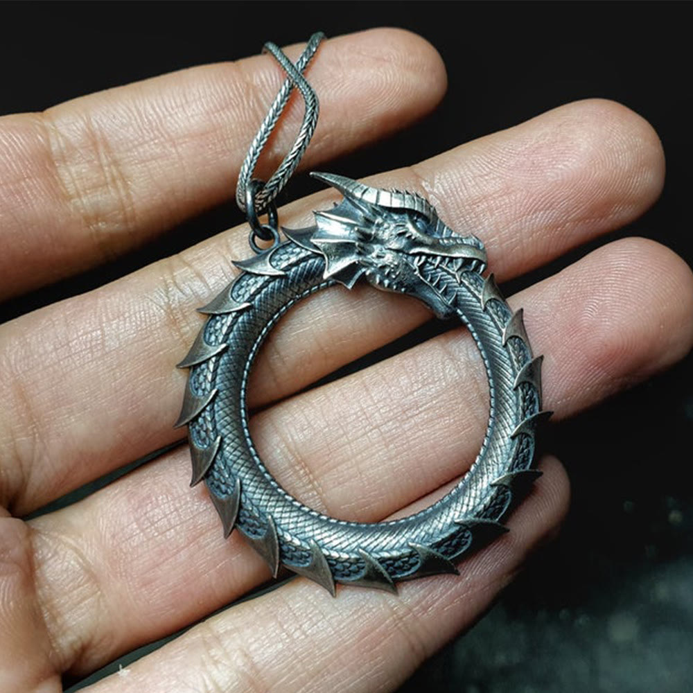 Pure Tin Dragon Snake Protection Necklace Pendant