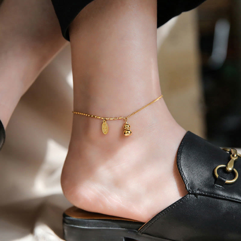18k Gold Plated Copper Lucky Gourd Design Wealth Buckle Anklet