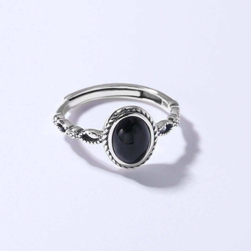 925 Sterling Silver Black Onyx Fortune Ring