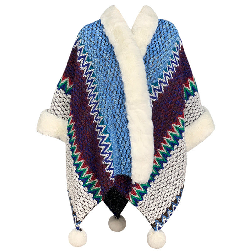 Tactile Striped Knitted Travel Meditation Tibetan Shawl