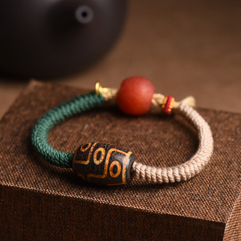 Handmade Tibetan Nine-Eye Dzi Bead Wealth Rope Bracelet