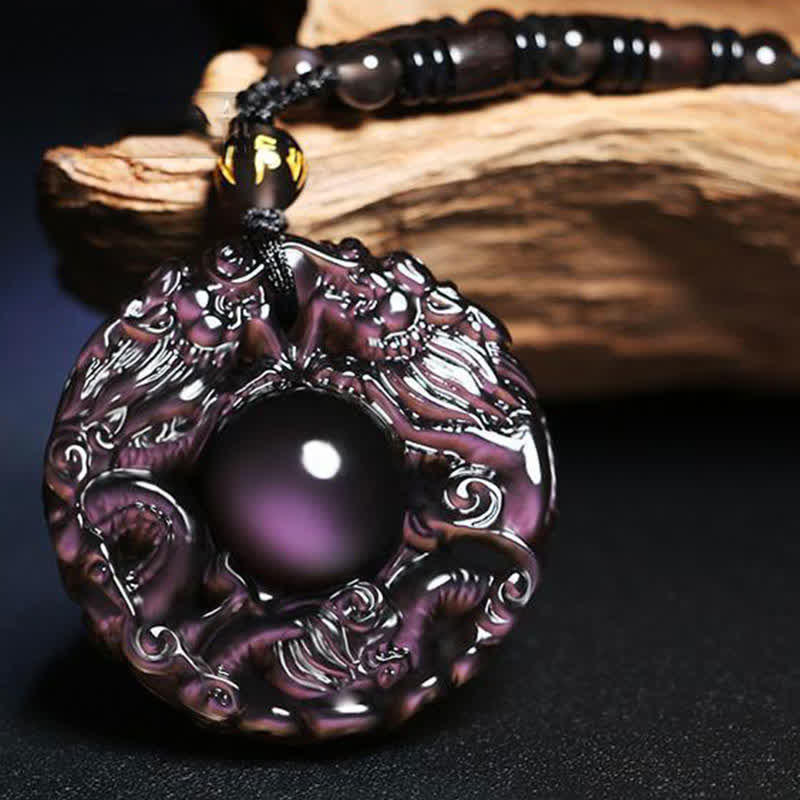 Natural Gold Sheen Obsidian Rainbow Obsidian Dragon Strength Necklace Pendant (Extra 35% Off | USE CODE: FS35)