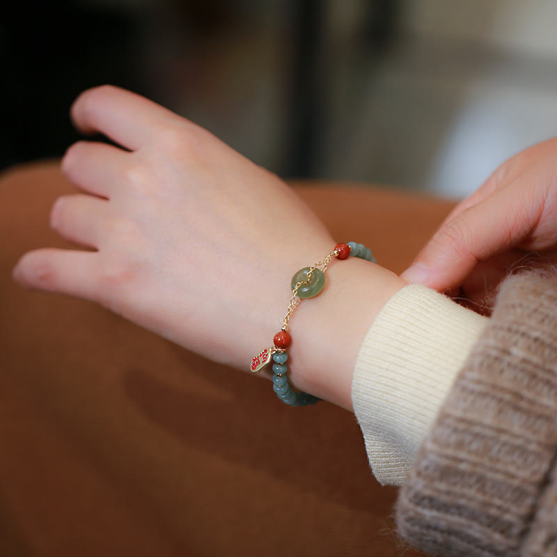 Natural Hetian Jade Red Agate Peace Buckle Lucky Fortune Bracelet