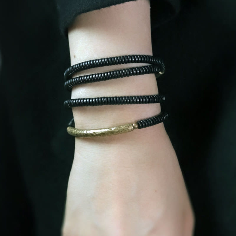 Ebony Wood Brass Copper Balance Multilayered Bracelet