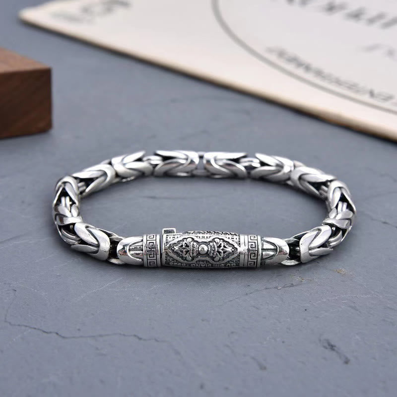 Copper Om Mani Padme Hum Mantra Link Bracelet with Vajra & Lotus Symbols