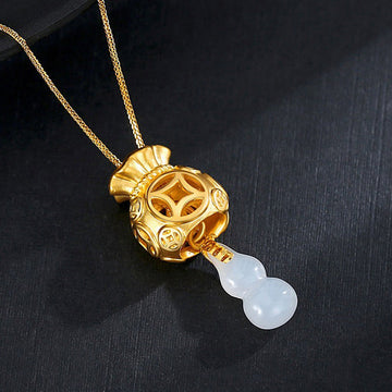 Auspicious Feng Shui Money Bag Jade Pendant Necklace